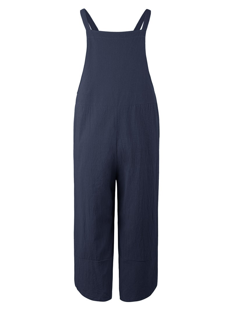 Women Jumpsuit with Pockets Sleeveless Wide Legs Plus Size Overalls - Image 5