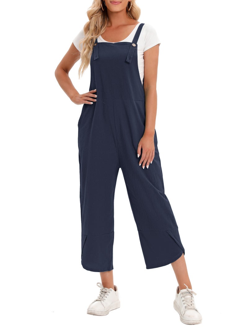 Women Jumpsuit with Pockets Sleeveless Wide Legs Plus Size Overalls - Image 1