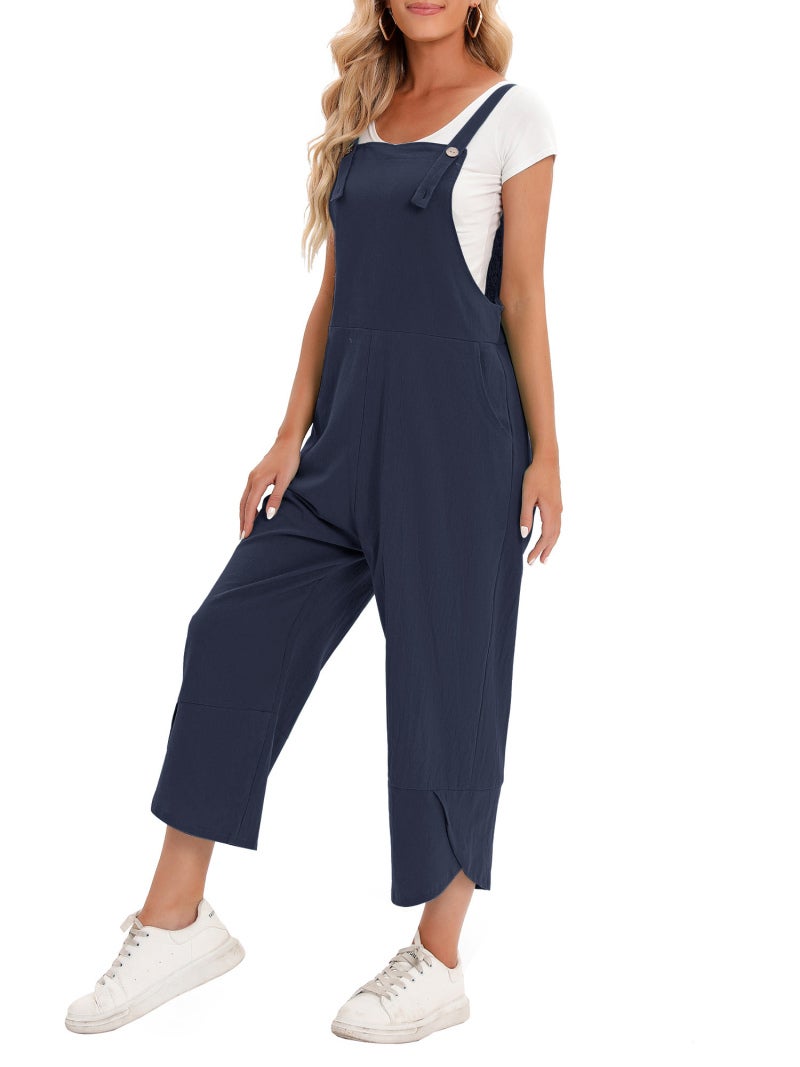 Women Jumpsuit with Pockets Sleeveless Wide Legs Plus Size Overalls - Image 2