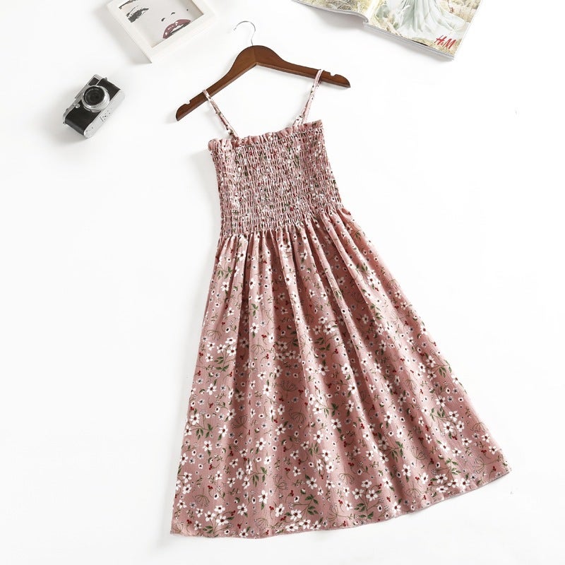 French Style Chiffon Floral Sundress for Petites Lotus root starch 