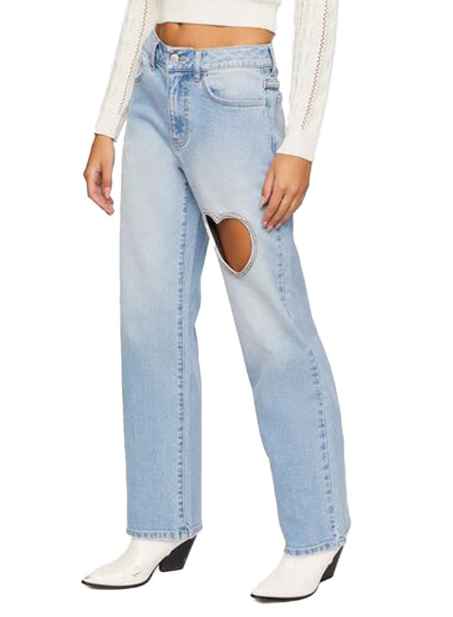 FOREVER 21 Heart Cutout Straight-Leg Jeans  - Image 2