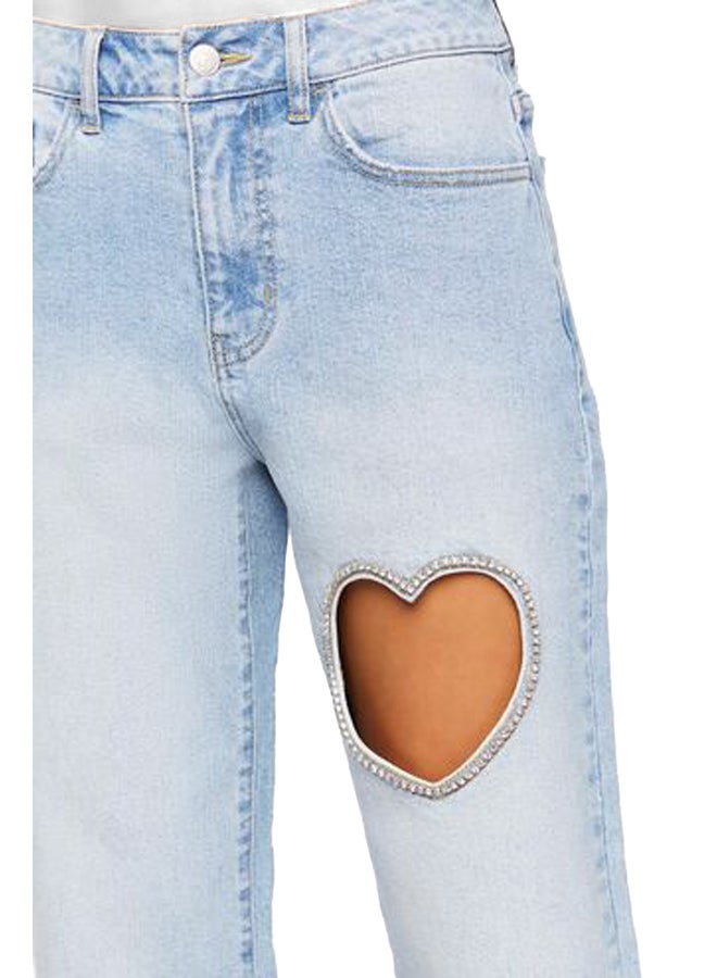 FOREVER 21 Heart Cutout Straight-Leg Jeans  - Image 4