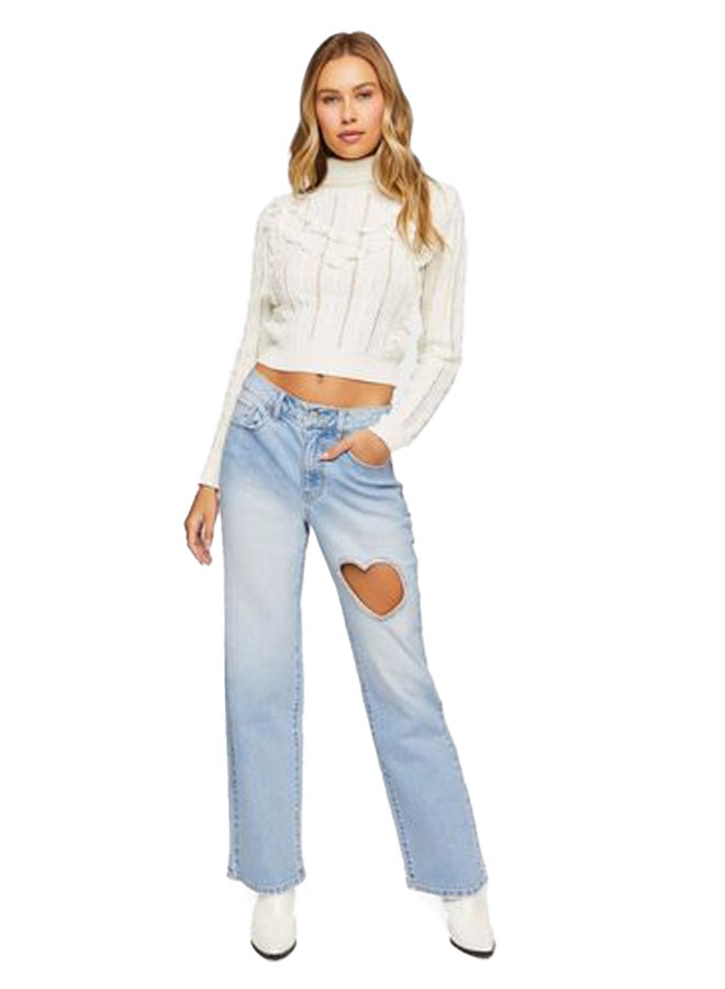 FOREVER 21 Heart Cutout Straight-Leg Jeans  - Image 5