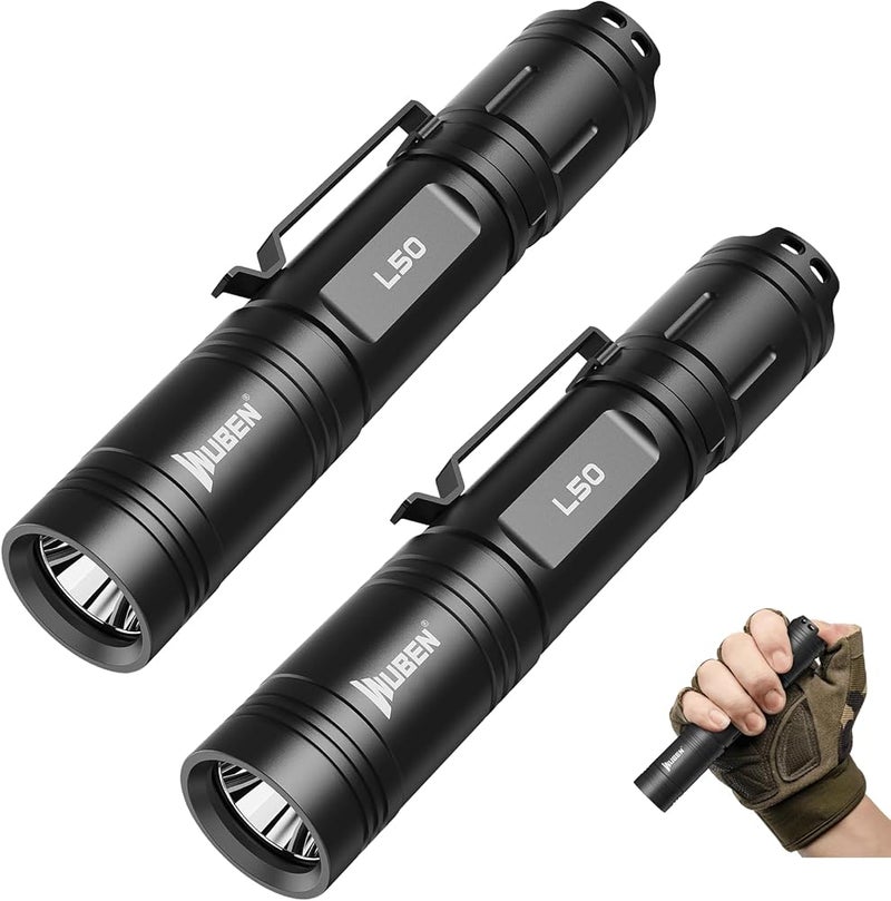 WUBEN L50 Torches LED Rechargeable Flashlight,1200 Lumens Tactical Flashlight Rechargeable Torch Light 5 Modes Super Bright Flashlight for Searching, Camping, Emergency, Tool Gifts for Men 2Pcs Packs - Image 1