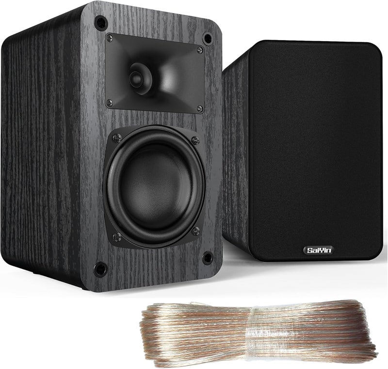 Saiyin Passive Bookshelf Speakers,4Ω, Needs Amplifier to Operate for Desktop Stereo or Home Theater Surround Sound,Wall Mountable,Include 20 Gauge Speaker Wire Cable(OFC) - Image 1