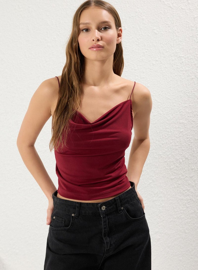 trendyol Claret Red Fitted/Body Fitted Cowl Neck Flexible Knitted Blouse - Image 1