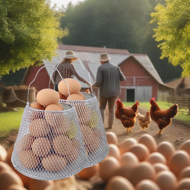 ROLUXENTIA Collapsible Round Egg Basket - Metal Wire Storage with Handles, Perfect for Hanging & Family Farm Gathering - Golden Basket for Chicken Farm, Holds 20-25 eggs - Image 2