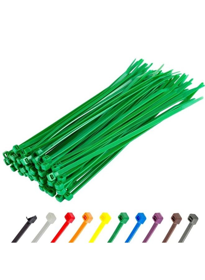 GTSE 8 Inch Green Zip Ties, 100 Pack, 18lb Strength, UV Resistant Strong Nylon Cable Ties, Self-Locking 8" Tie Wraps - Image 1