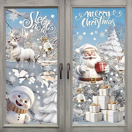 LOKIPA 8 Sheets Christmas Window Stickers Christmas Window Cling Christmas Window Decal White Stereo Static Sticker for Xmas Window Decoration