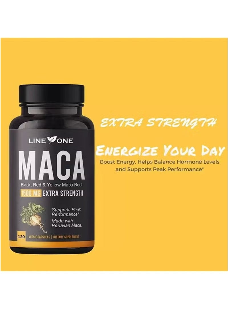 LINE ONE Organic Maca Root Powder Capsules 1500 mg with Black + Red + Yellow Peruvian Maca Root Extract Supplement for Men and Women - Vegan Pills  - Image 2