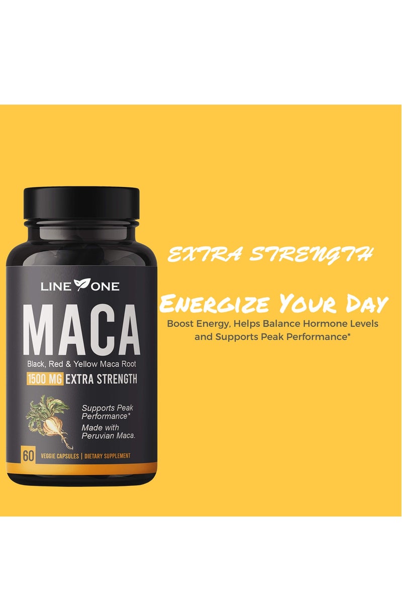 LINE ONE Organic Maca Root Powder Capsules 1500 mg with Black + Red + Yellow Peruvian Maca Root Extract Supplement for Men and Women - Vegan Pills - Image 2