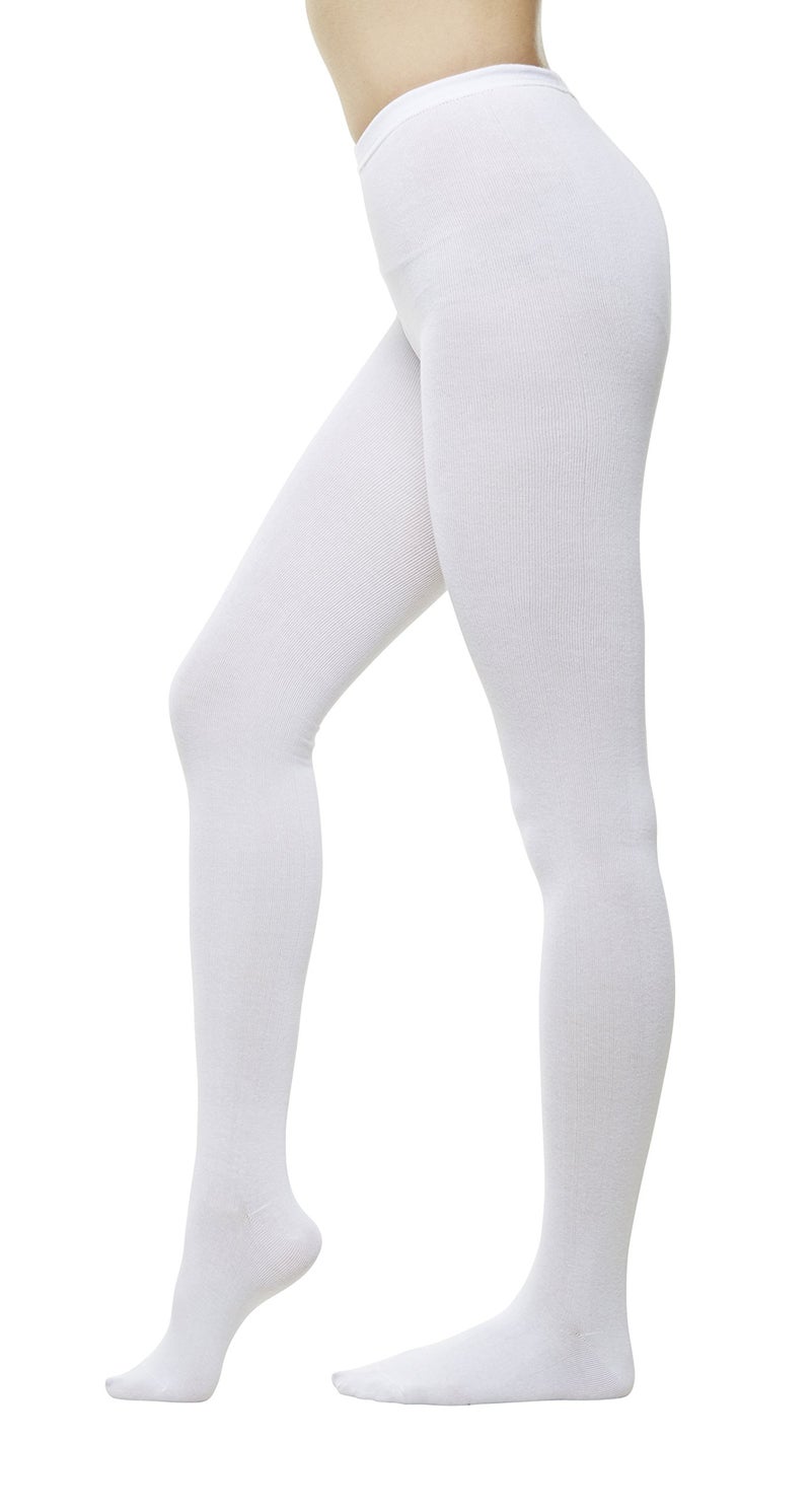 STYLEGAGA Women Color Flat knit Sweater Cotton Stirrup Footless Footed tights (S/M, Ivory) - Image 1