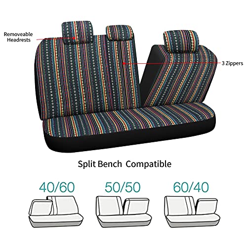 Pariitadin Baja Saddle Blanket Car Seat Covers Full Set with Seat Belt Pads, Washable Breathable Striped Woven Cloth Seat Covers for Cars Interior, Universal Fit Most Cars, Airbag Compatible, Red/Blue - Image 5