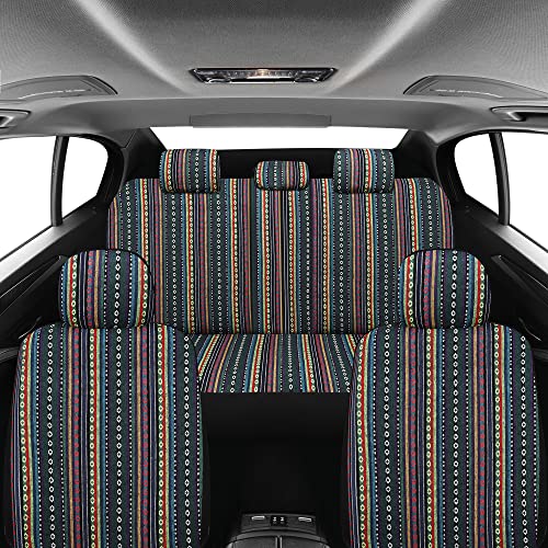 Pariitadin Baja Saddle Blanket Car Seat Covers Full Set with Seat Belt Pads, Washable Breathable Striped Woven Cloth Seat Covers for Cars Interior, Universal Fit Most Cars, Airbag Compatible, Red/Blue - Image 3