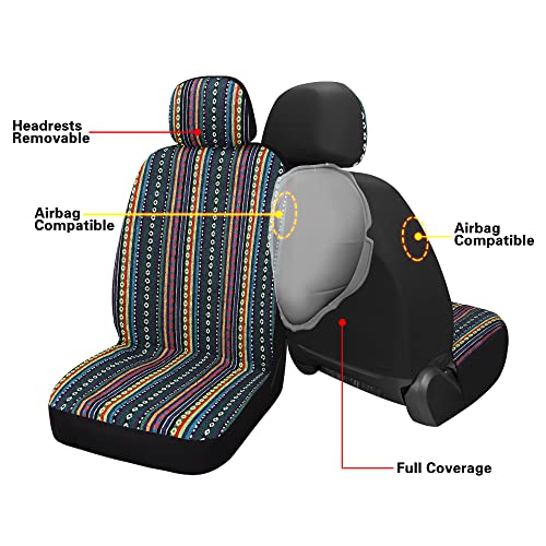 Pariitadin Baja Saddle Blanket Car Seat Covers Full Set with Seat Belt Pads, Washable Breathable Striped Woven Cloth Seat Covers for Cars Interior, Universal Fit Most Cars, Airbag Compatible, Red/Blue - Image 4