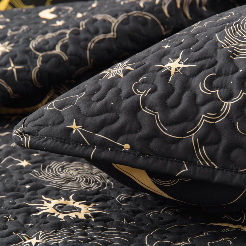 EXQ Home Quilt Set Full Queen Size Black Print 3 Piece,Lightweight Soft Coverlet Modern Style Sun Starry Pattern Bedspread Set(1 Quilt,2 Pillow Shams) - Image 5
