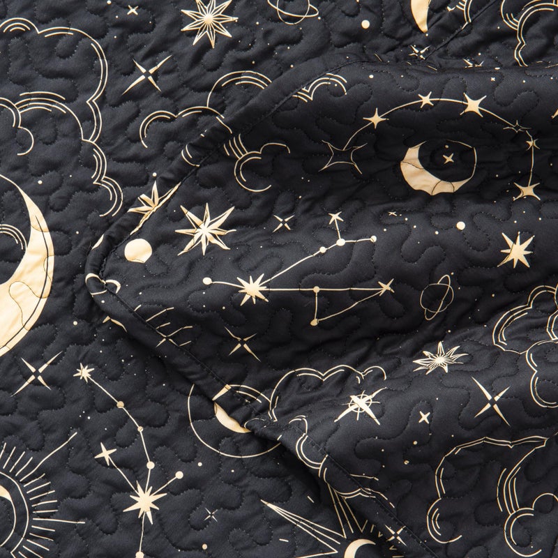 EXQ Home Quilt Set Full Queen Size Black Print 3 Piece,Lightweight Soft Coverlet Modern Style Sun Starry Pattern Bedspread Set(1 Quilt,2 Pillow Shams) - Image 4