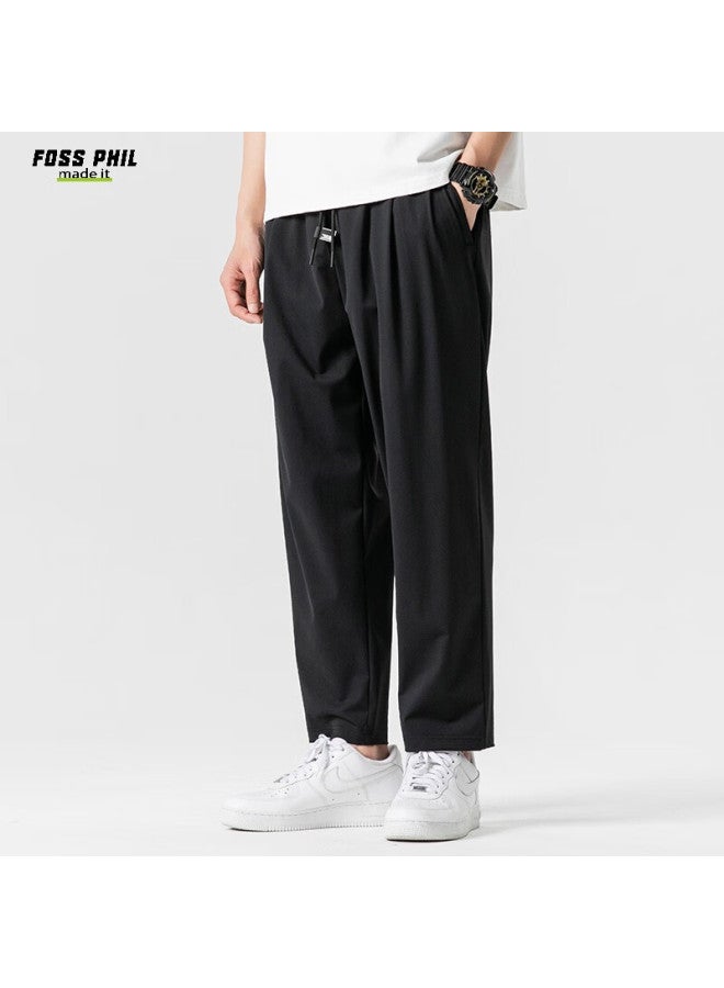 Foss Phil Men's Ice Silk Casual Pants Spring Summer Straight Loose Thin Breathable Quick-drying Long Pants K010 Black 2XL - Image 4