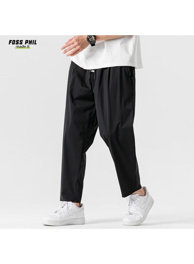 Foss Phil Men's Ice Silk Casual Pants Spring Summer Straight Loose Thin Breathable Quick-drying Long Pants K010 Black 2XL - Image 5