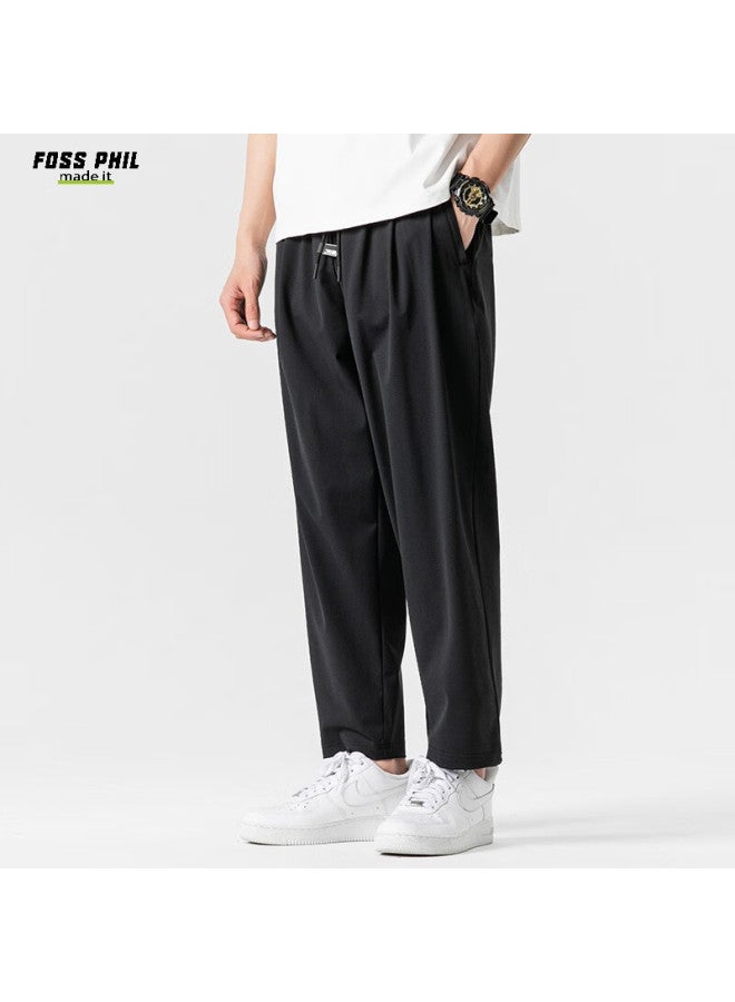 Foss Phil Men's Ice Silk Casual Pants Spring Summer Straight Loose Thin Breathable Quick-drying Long Pants K010 Black 2XL - Image 2