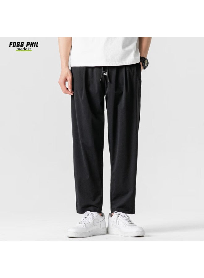 Foss Phil Men's Ice Silk Casual Pants Spring Summer Straight Loose Thin Breathable Quick-drying Long Pants K010 Black 2XL - Image 1