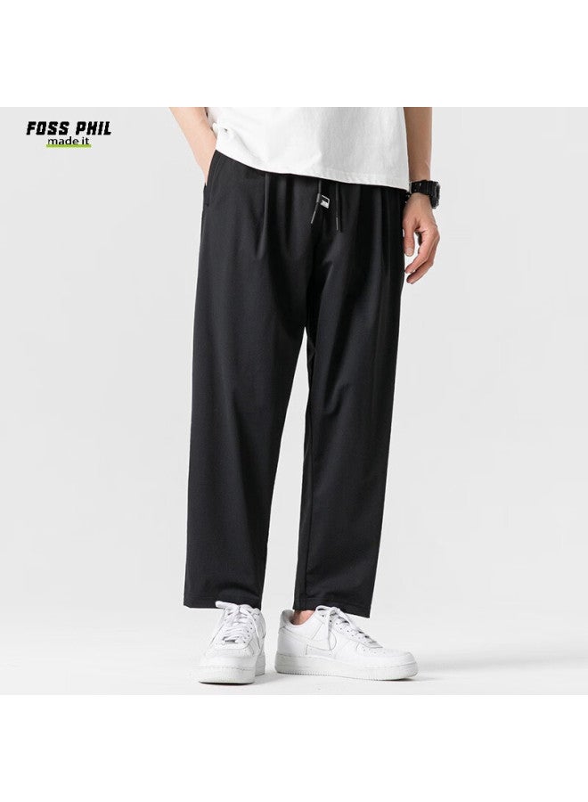 Foss Phil Men's Ice Silk Casual Pants Spring Summer Straight Loose Thin Breathable Quick-drying Long Pants K010 Black 2XL - Image 3