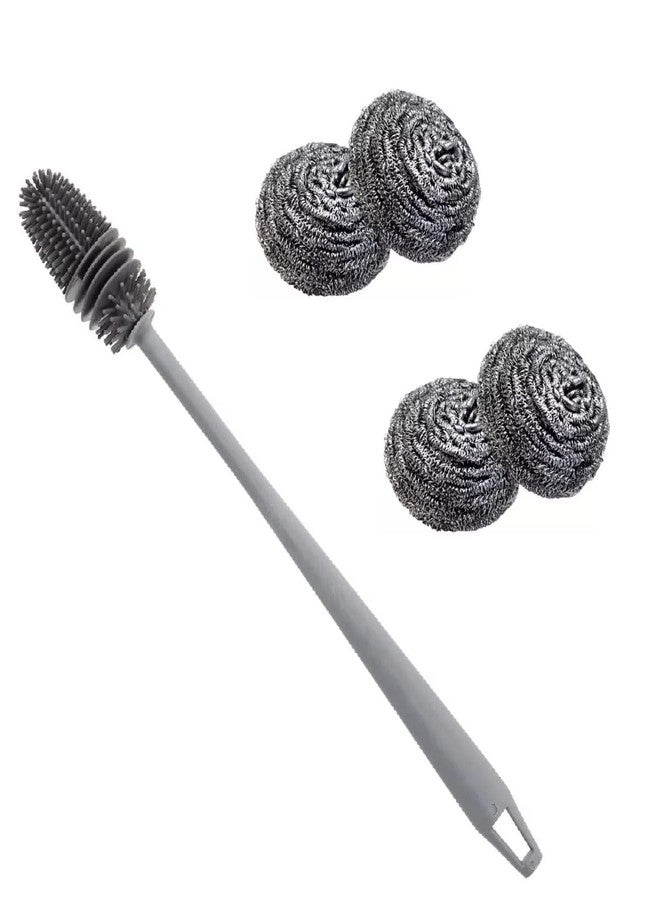 STAGER Silicone Bottle Brush & 4pcs Steel Scrub for Cleaning Bottle, Glass & Utensils (Combo Pack). - Image 1