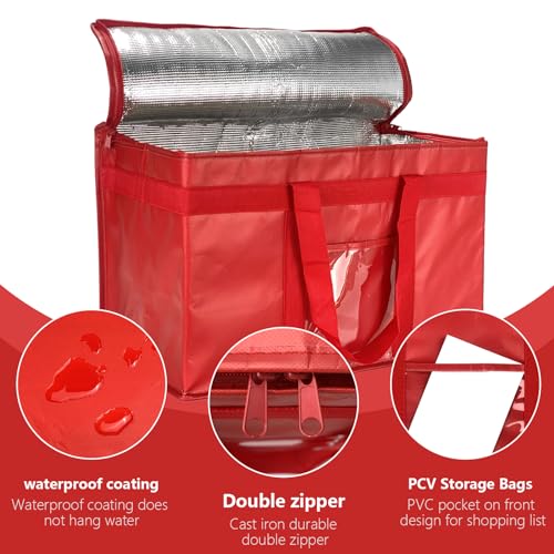 Yalin XXXL Large Insulated Cooler Bag, Styrofoam Cooler of Keep Food Hot or Cold, Reusable Double Zipper Food Delivery Bag for Grocery Shopping, 23" W x 15" H x 14" D (Red, XXL (Pro)) - Image 3
