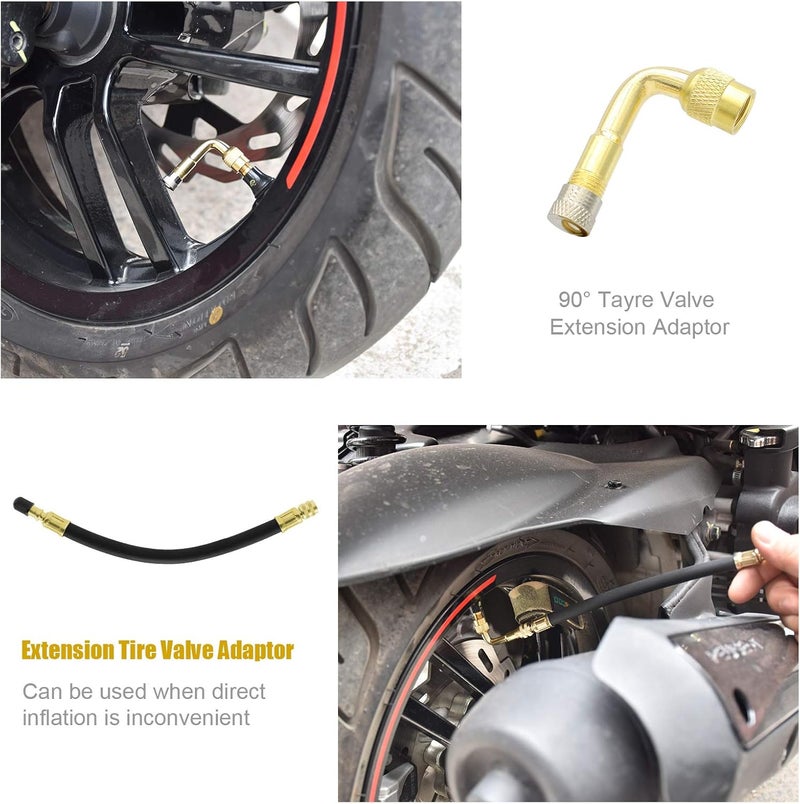 ZHSMS Tire Valve Extension, 8.25 Inch Flexible Valve Stem Extenders with 90 Degree Brass Schrader Tire Valve Extension Adaptor Compatible for Cars Truck Motorcycle Bike Scooter by - Image 5
