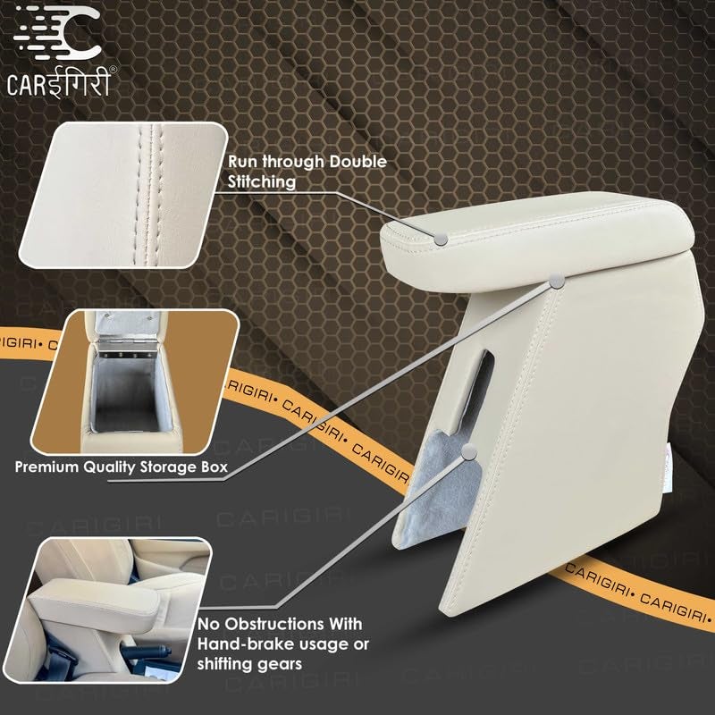 Carigiri Premium Finish Car Armrest with Storage Box And High Density Moulded Foam For Honda Brio (Beige with Beige Stitching,Nappa Leatherette) - Image 4