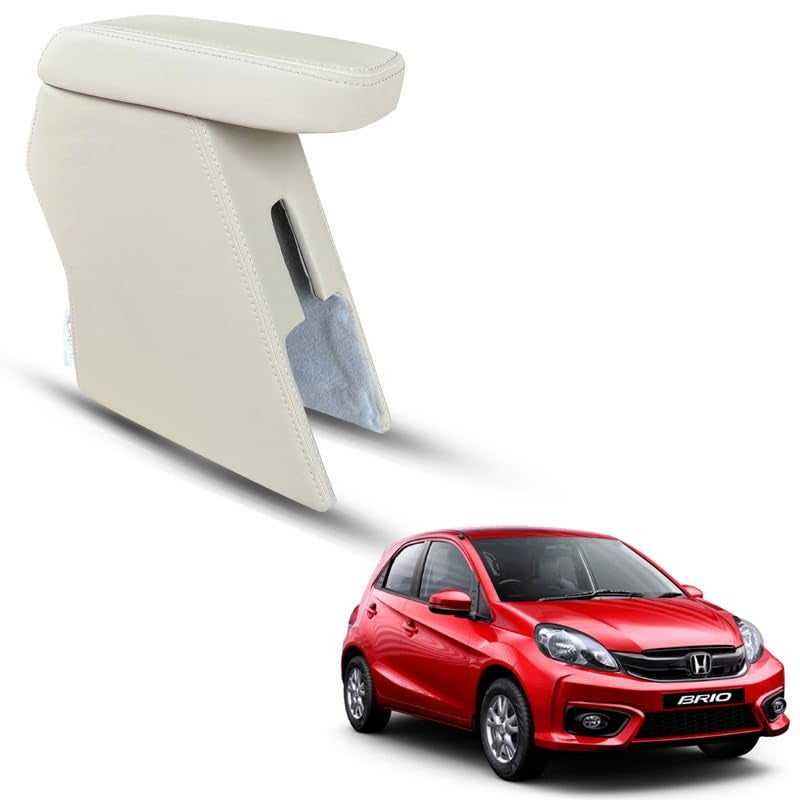 Carigiri Premium Finish Car Armrest with Storage Box And High Density Moulded Foam For Honda Brio (Beige with Beige Stitching,Nappa Leatherette) - Image 1