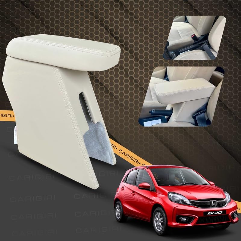 Carigiri Premium Finish Car Armrest with Storage Box And High Density Moulded Foam For Honda Brio (Beige with Beige Stitching,Nappa Leatherette) - Image 2