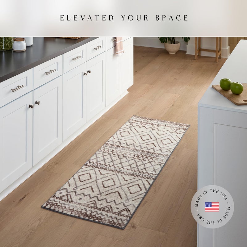 Maples Rugs Abstract Diamond Modern Distressed Non Slip Runner Rug For Hallway Entry Way Floor Carpet [Made in USA], 2 x 6, Neutral - Image 2