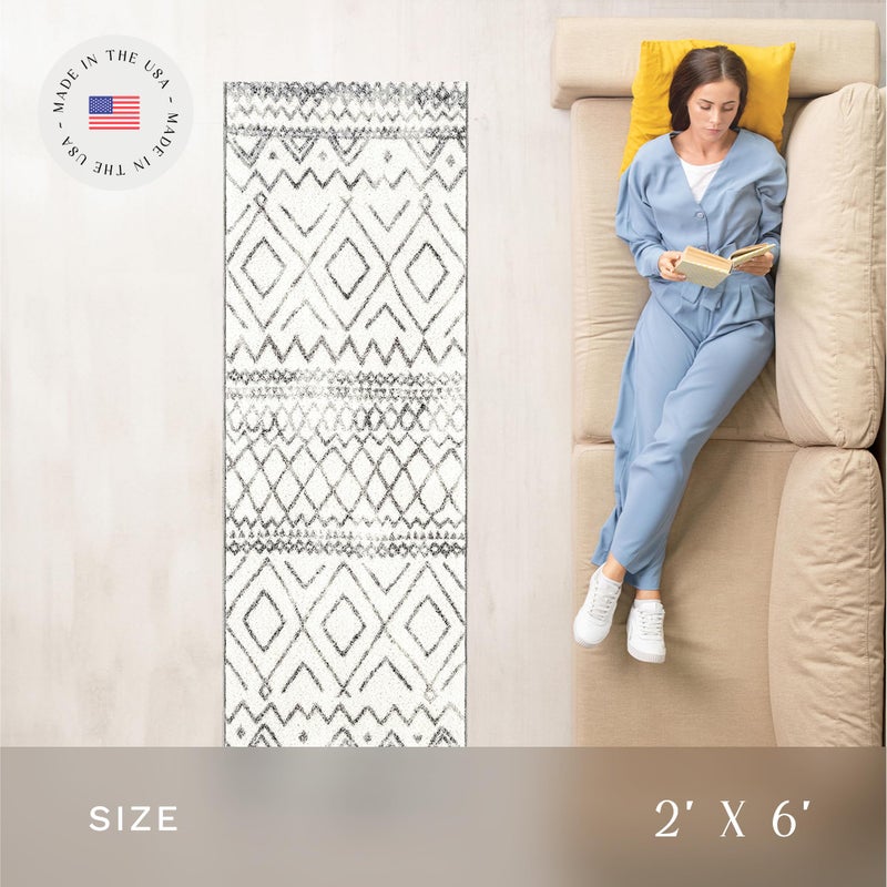 Maples Rugs Abstract Diamond Modern Distressed Non Slip Runner Rug For Hallway Entry Way Floor Carpet [Made in USA], 2 x 6, Neutral - Image 3