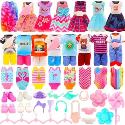 HONLAELLA 34 Pack for 53 Inch Dolls Clothes Accessories Including 4 Dresses 4 Tops 4 Pants 4 Swimsuits 4 Shoes 2 Pockets 2 Hats 5 Hangers with 9 Accessories for 53 6 Inch Dolls Clothing Set - Image 1