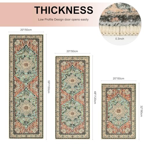 Yamaziot Boho Washable Kitchen Rugs Sets of 3 Non Slip Kitchen Mats for Floor with Rubber Backing Waterproof Stain Resistant Thick Carpet Runner Throw Rug for Kitchen Laundry Room Hallway - Image 3