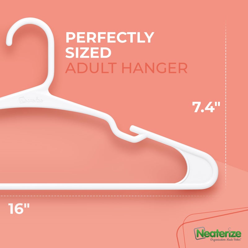 NEATERIZE Clothes Hangers Plastic 100 Pack for Adults - Plastic Hangers, The Perfect Coat Hanger and Space Saving Clothes Hangers for Closet - White Hangers - Image 2