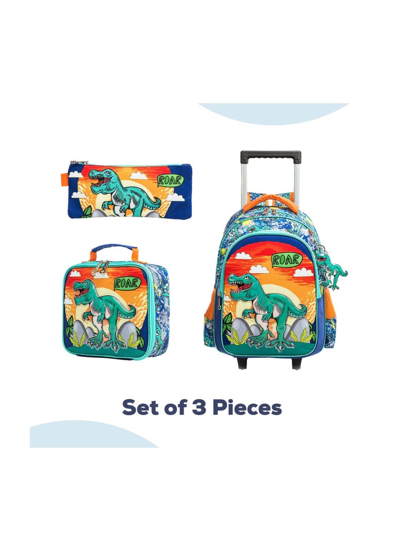 Eazy Kids Eazy Kids - 16" Set of 3  Trolley School Bag Lunch Bag & Pencil Case Dinosaur  - Orange  - Image 2