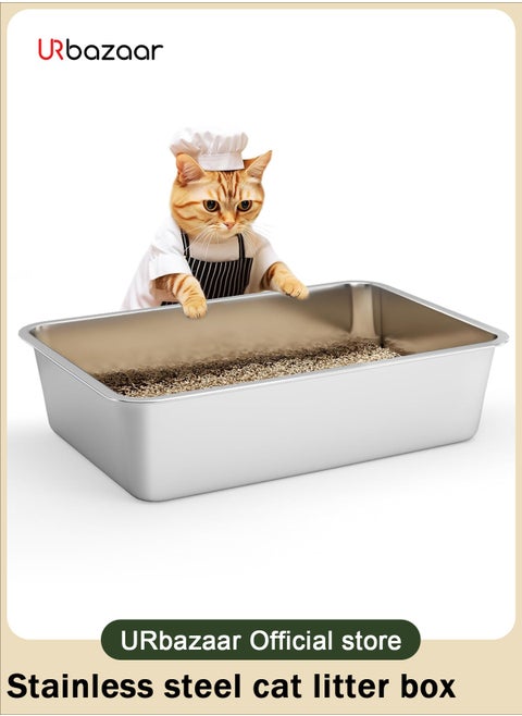 Stainless Steel Cat Litter Box with High Sides - Never Absorbs Odor, Stains or Rusts - Non Stick Smooth Surface for Cats and Rabbits