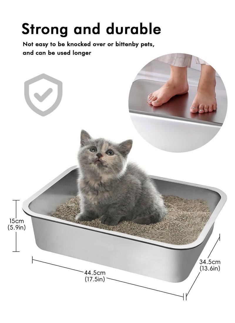 Stainless Steel Cat Litter Box with High Sides - Never Absorbs Odor, Stains or Rusts - Non Stick Smooth Surface for Cats and Rabbits