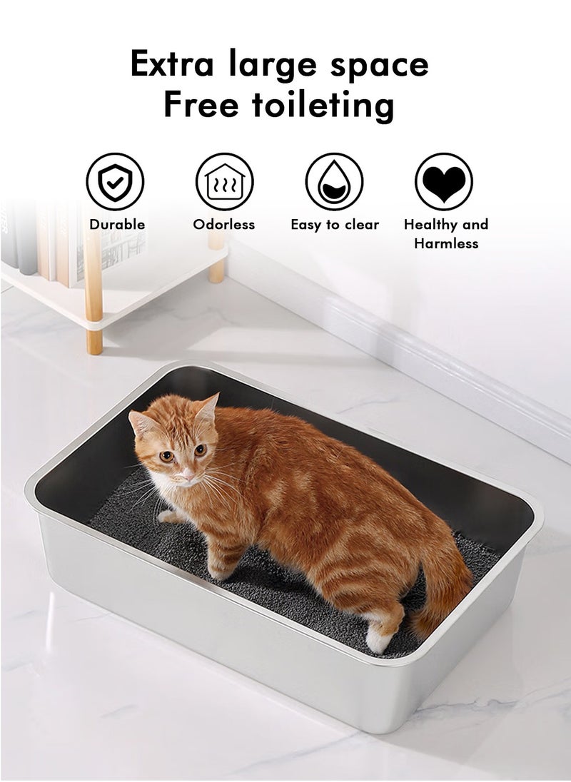 Stainless Steel Cat Litter Box with High Sides - Never Absorbs Odor, Stains or Rusts - Non Stick Smooth Surface for Cats and Rabbits