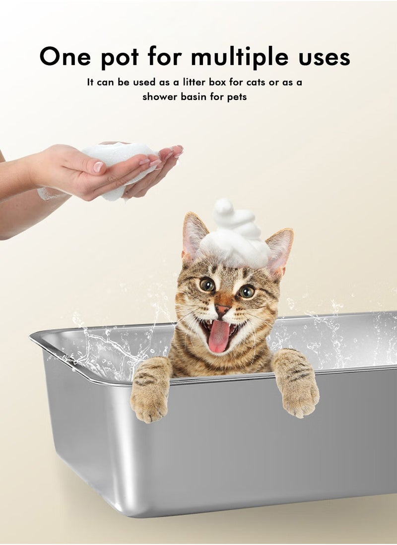 Stainless Steel Cat Litter Box with High Sides - Never Absorbs Odor, Stains or Rusts - Non Stick Smooth Surface for Cats and Rabbits