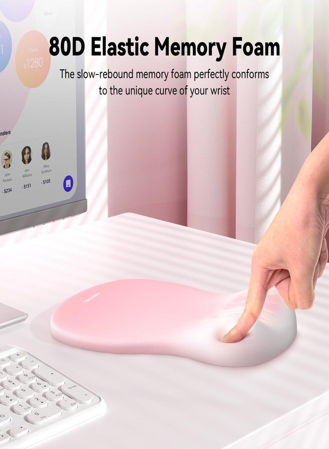 TECKNET Ergonomic Mouse Pad with Wrist Rest, Memory Foam Mousepad with Wrist Support, Smooth Surface, Middle Concave & Non-Slip Base for Laptop/PC, Pain Relief for Home Office Gaming, Pink - Image 2