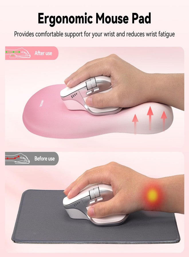 TECKNET Ergonomic Mouse Pad with Wrist Rest, Memory Foam Mousepad with Wrist Support, Smooth Surface, Middle Concave & Non-Slip Base for Laptop/PC, Pain Relief for Home Office Gaming, Pink - Image 3