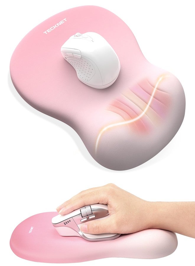 TECKNET Ergonomic Mouse Pad with Wrist Rest, Memory Foam Mousepad with Wrist Support, Smooth Surface, Middle Concave & Non-Slip Base for Laptop/PC, Pain Relief for Home Office Gaming, Pink - Image 1