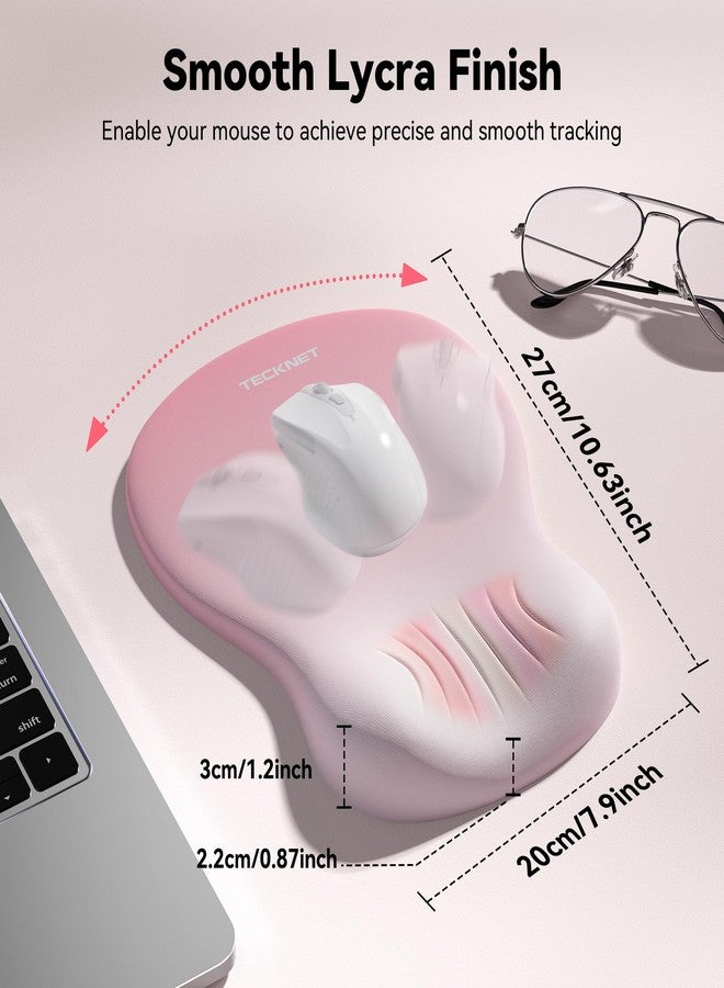 TECKNET Ergonomic Mouse Pad with Wrist Rest, Memory Foam Mousepad with Wrist Support, Smooth Surface, Middle Concave & Non-Slip Base for Laptop/PC, Pain Relief for Home Office Gaming, Pink - Image 5