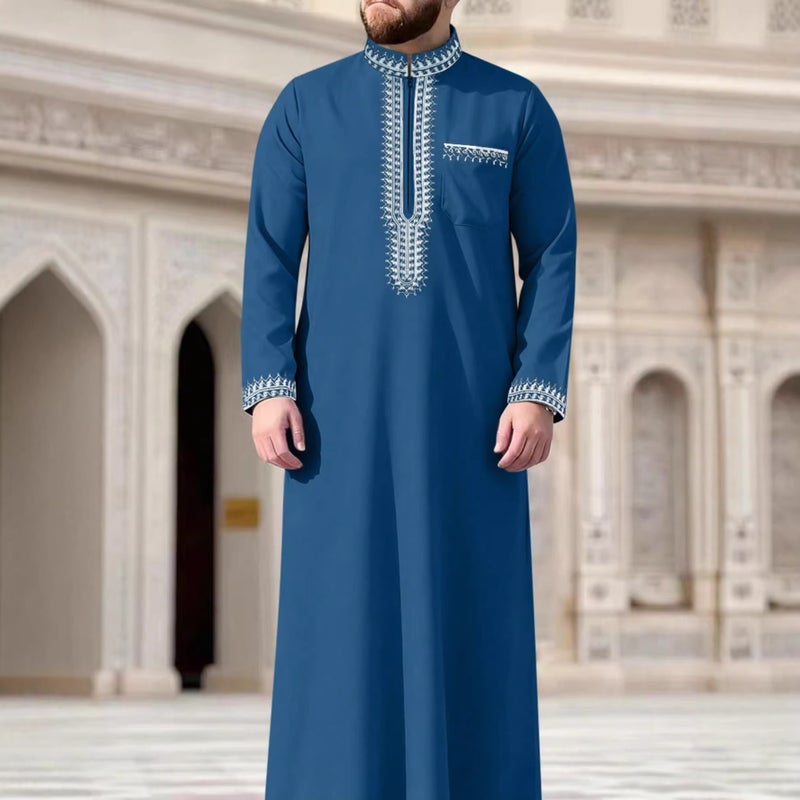 Men's Embroidered Kandora with Hood and Zip - Image 2