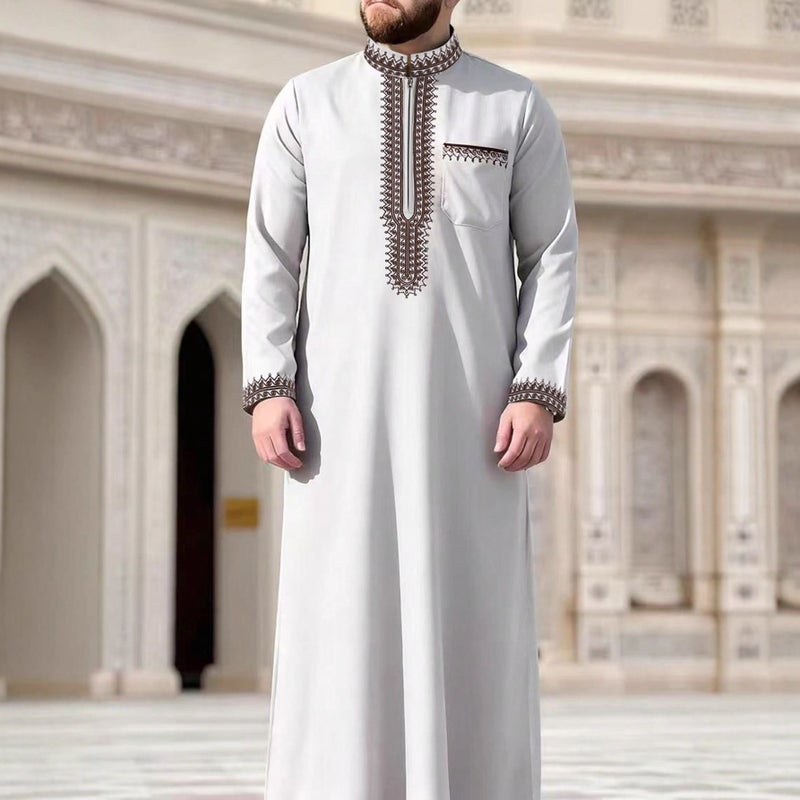 Men's Embroidered Kandora with Hood and Zip - Image 1