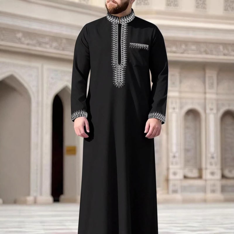 Men's Embroidered Kandora with Hood and Zip - Image 3