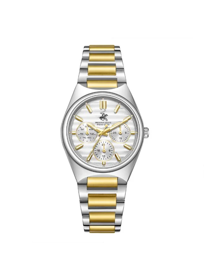 BEVERLY HILLS POLO CLUB BEVERLY HILLS POLO CLUB BP3746C.330 Women's Multi Function Display Watch & Metal Strap Silver/Gold